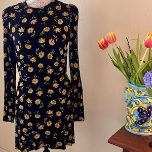 Sezane Black and Yellow Floral Mini Dress